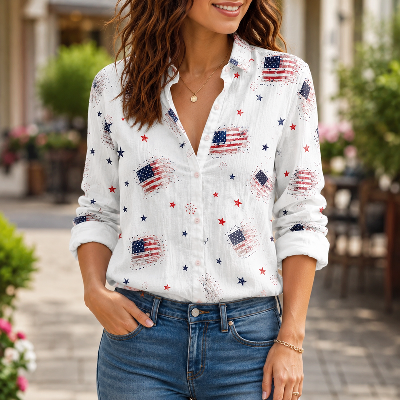 American Flag Women Blouse Shirt | Gift For Patriotic Lovers