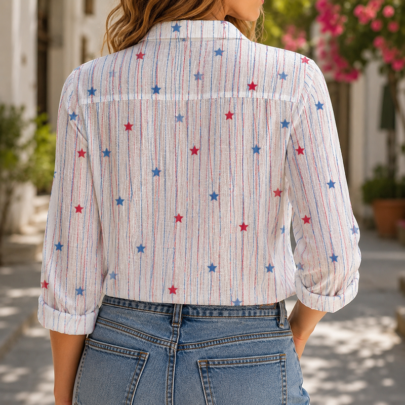 Patriotic Stars Stripe Women Blouse Shirt | Gift For 4th of July