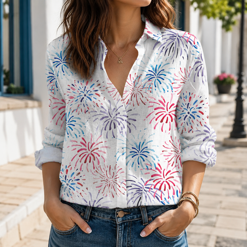 Fireworks Women Blouse Shirt | Gift For Patriotic Lovers