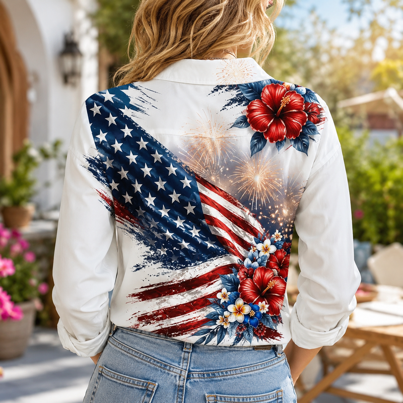 250 Years America Floral Women Blouse Shirt | Gift For Patriotic Lovers