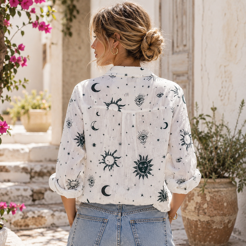 Celestial Sun Moon Women Blouse Shirt | Gift For Mystical Lovers