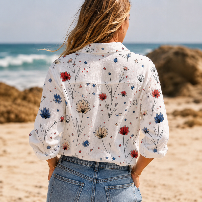 America Floral Women Blouse Shirt | Gift For Patriotic Lovers