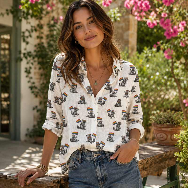Pride Raccoon Women Blouse Shirt | Gift For Pride Lovers