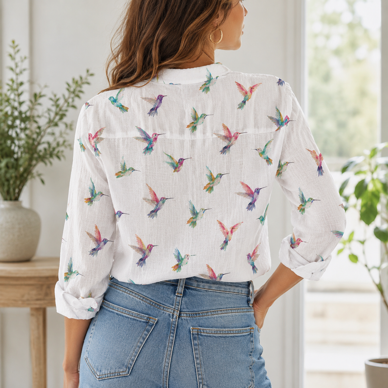 Colorful Hummingbird Women Blouse Shirt | Gift For Bird Lovers