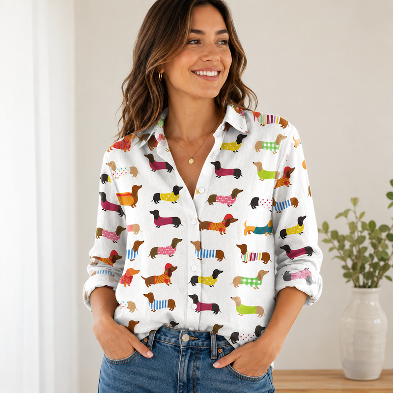 Colorful Dachshund Women Blouse Shirt | Gift For Dog Lovers