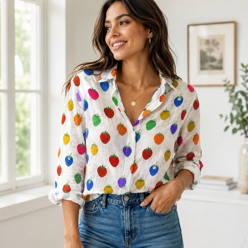 Rainbow Strawberry Women Blouse Shirt | Gift For Fruit Lovers