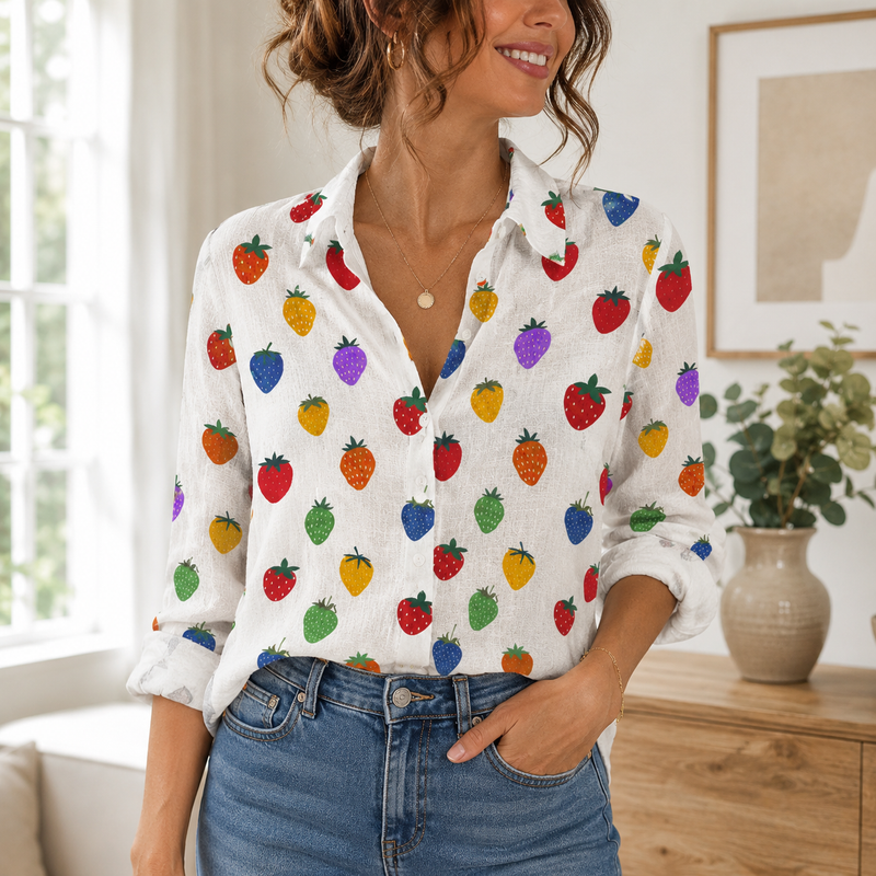 Rainbow Strawberry Women Blouse Shirt | Gift For Fruit Lovers