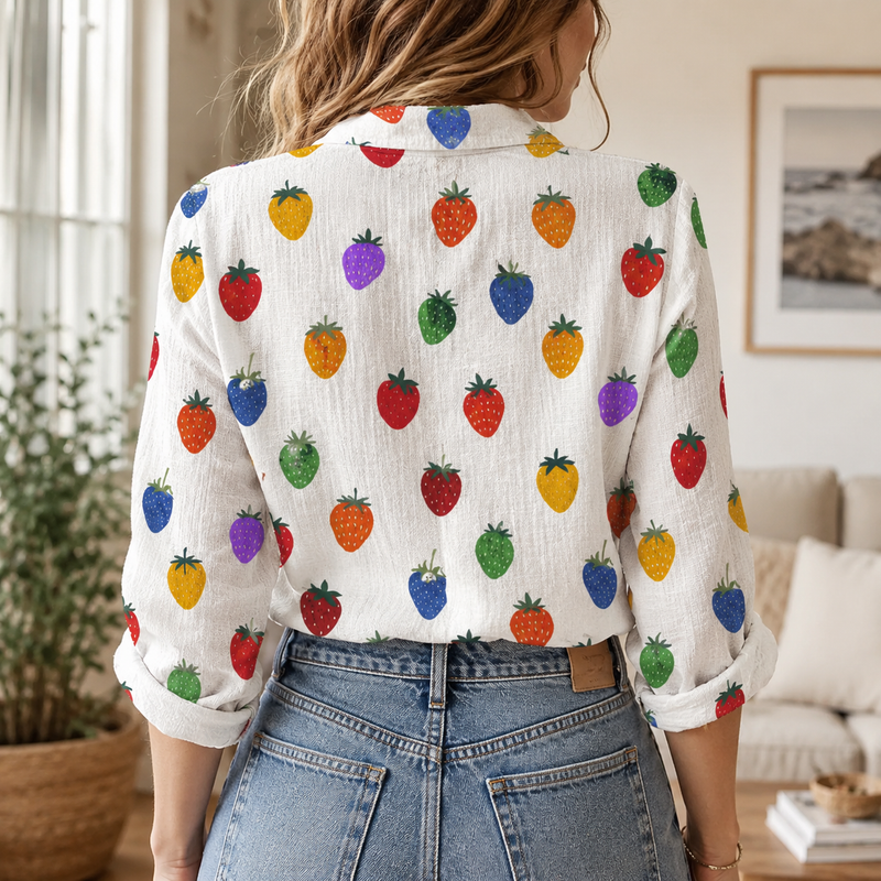 Rainbow Strawberry Women Blouse Shirt | Gift For Fruit Lovers