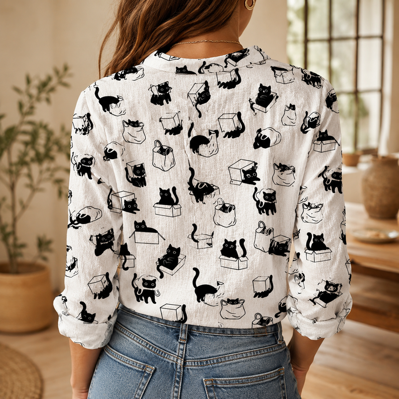 Black Cat Women Blouse Shirt | Gift For Cat Lovers