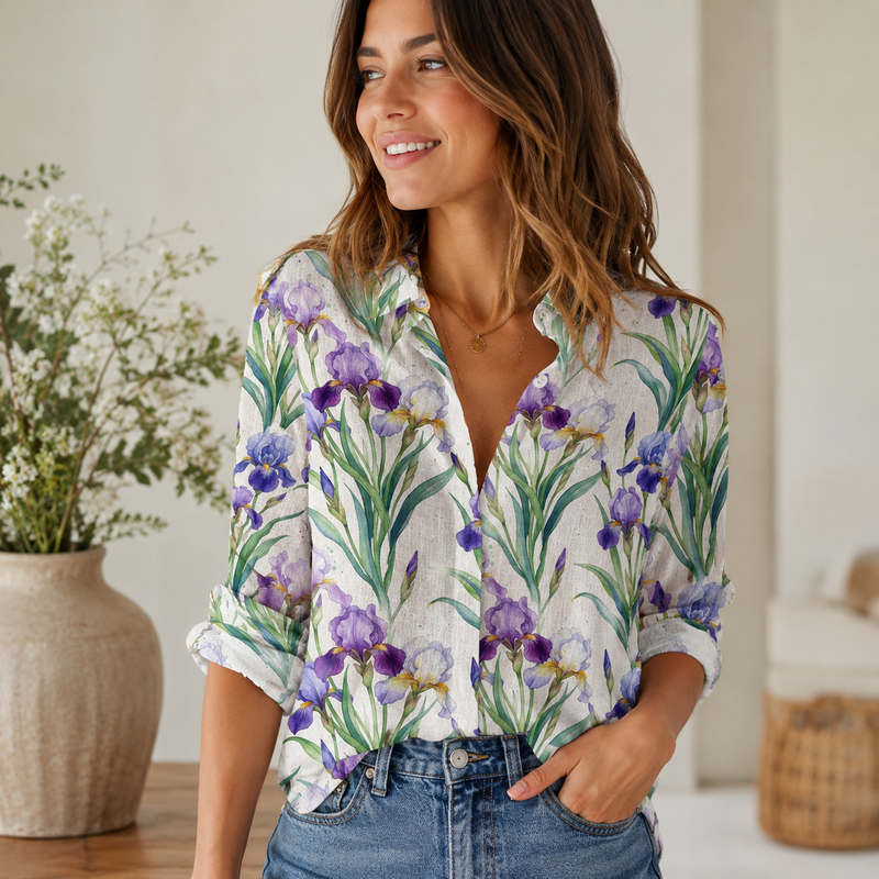 Iris Floral Women Blouse Shirt | Gift For Flower Lovers