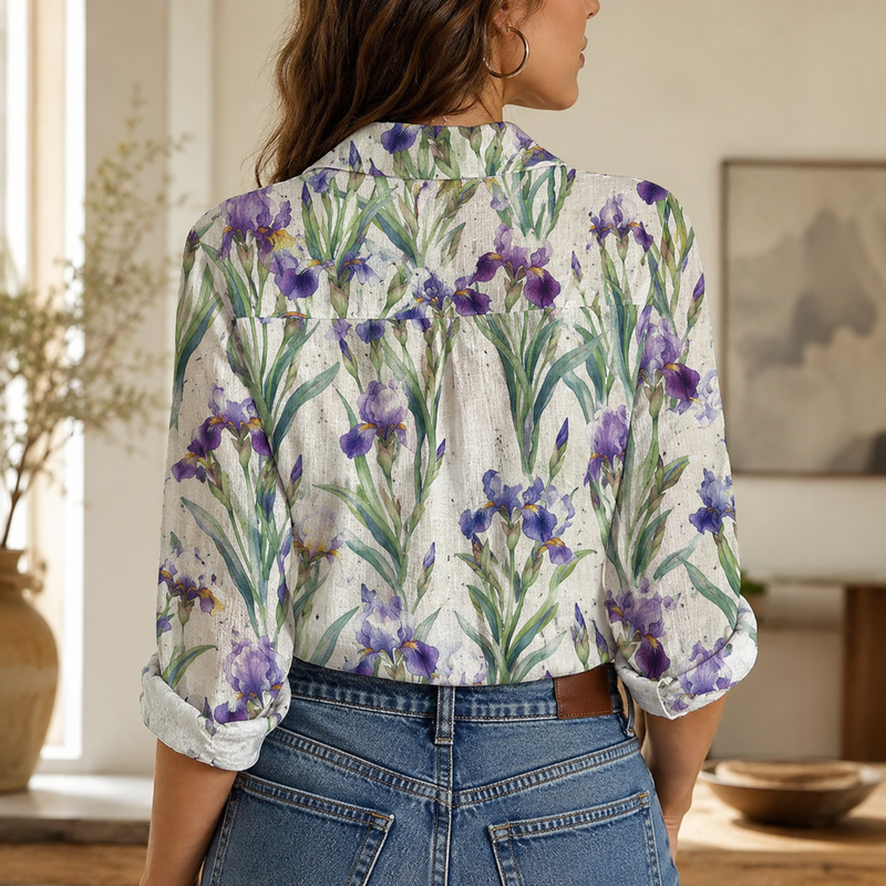 Iris Floral Women Blouse Shirt | Gift For Flower Lovers
