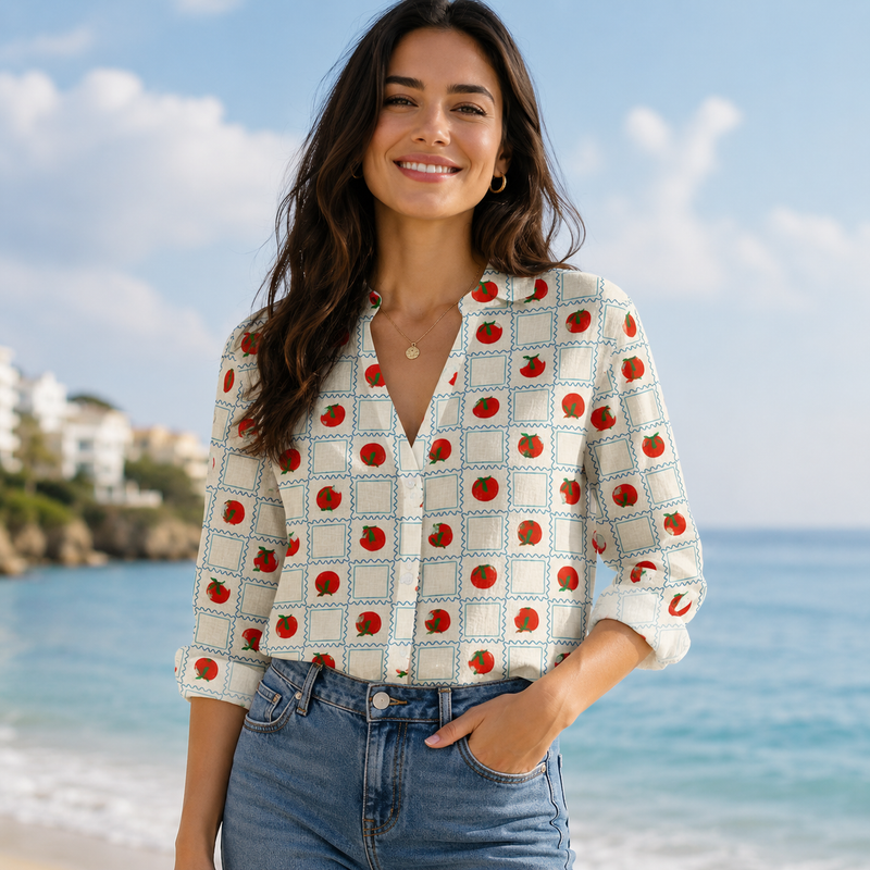 Tomato Print Summer Blouse Shirt | Gift For Tomato Lovers