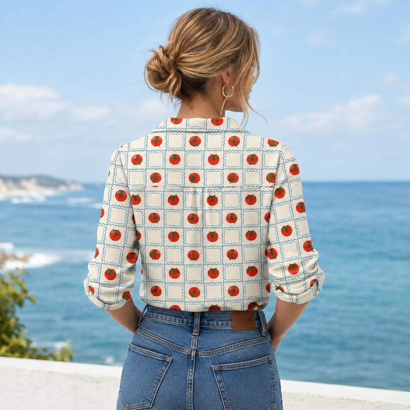 Tomato Print Summer Blouse Shirt | Gift For Tomato Lovers