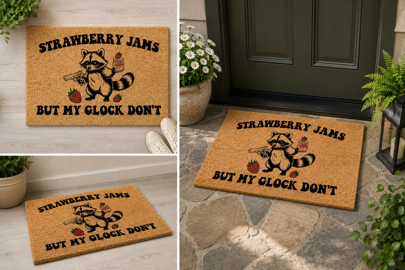 Strawberry Jams But My Glock Don’t Doormat | Funny Strawberry Front Door Mat