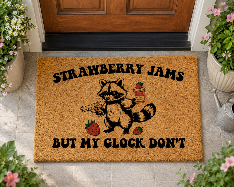 Strawberry Jams But My Glock Don’t Doormat | Funny Strawberry Front Door Mat