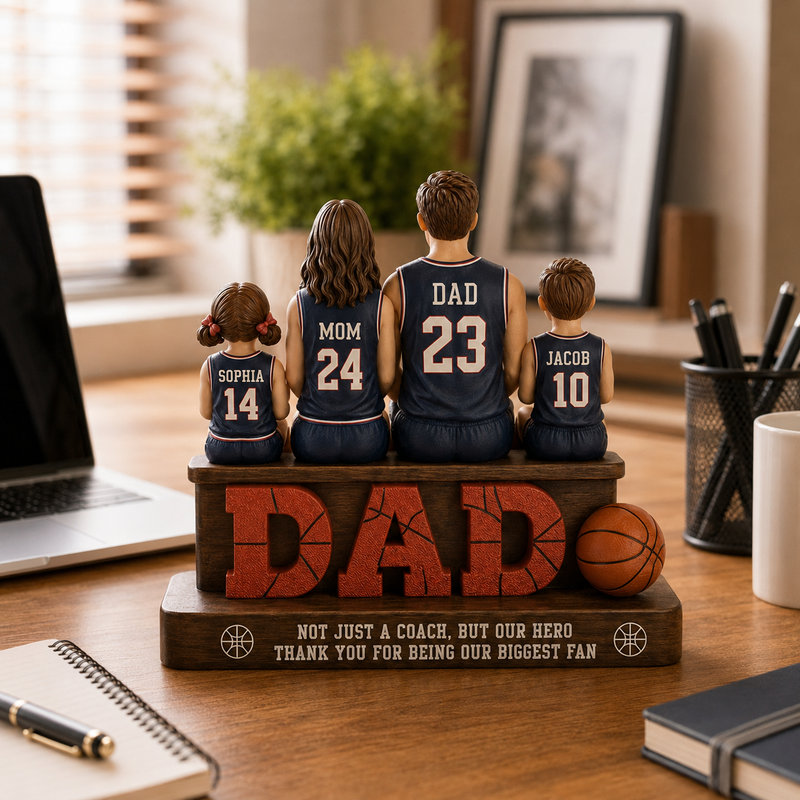 Personalized Baseketball Dad Wooden Block, Father's Day Gift