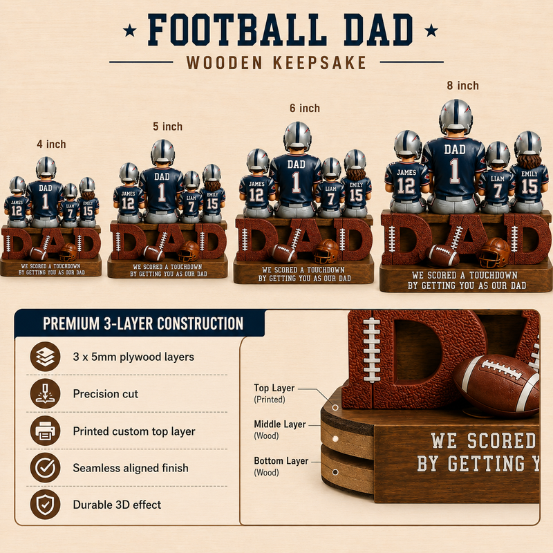 Personalized Football Dad Wooden Block, Father's Day Gift