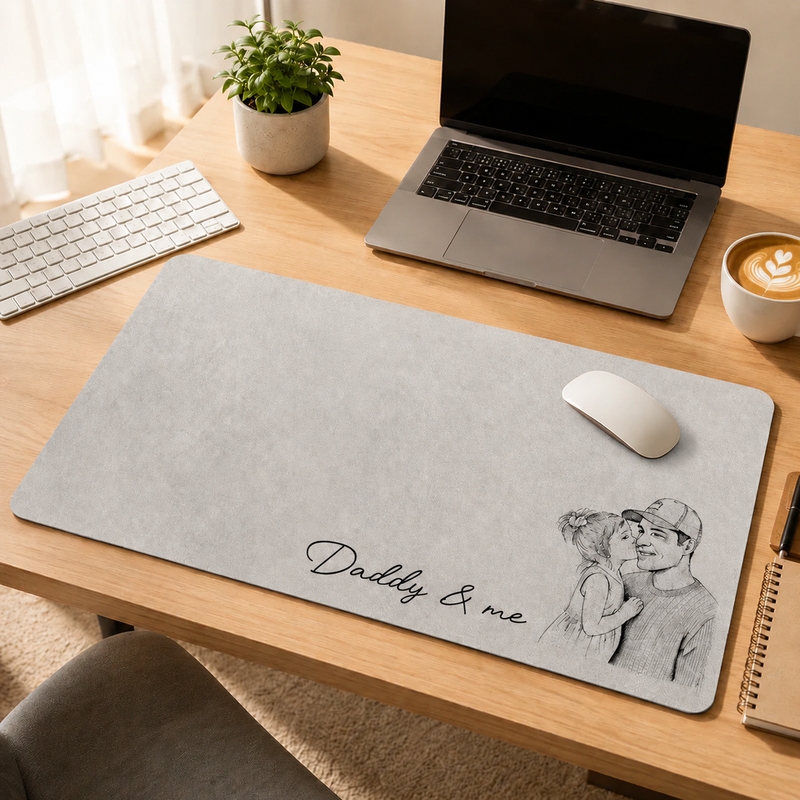 Custom Daddy & Me Photo Desk Mat, Personalized Father’s Day Gift for Dad, Husband