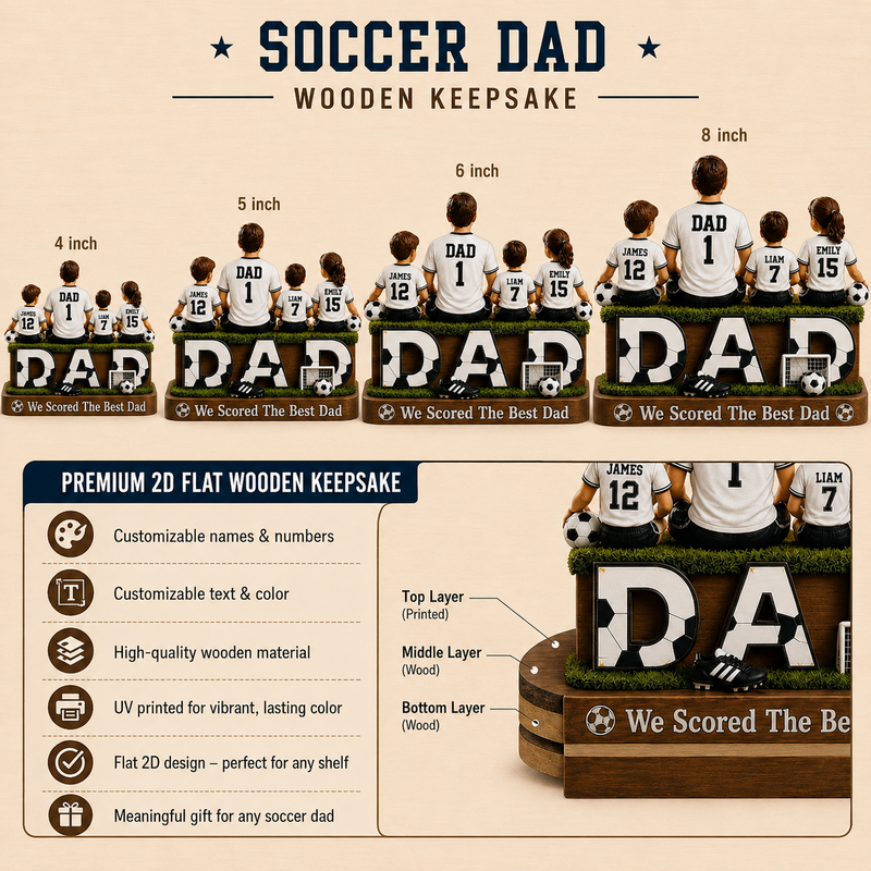Personalized Soccer Dad Wooden Block, Father's Day Gift