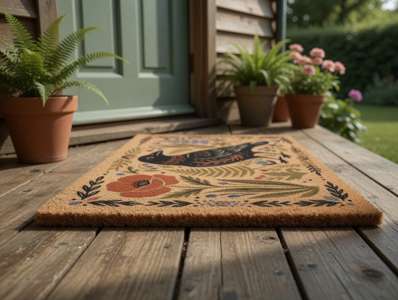 Folk Art Raven Doormat | Gift For Gothic Cottage Decor Lovers