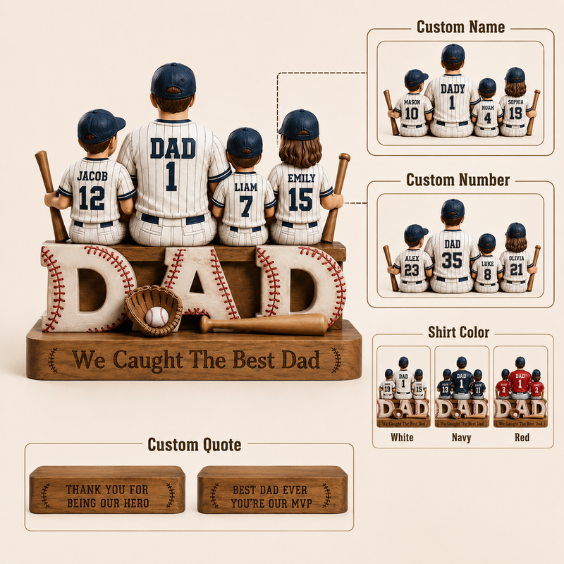 Personalized Baseball Dad Wooden Block, Father's Day Gift