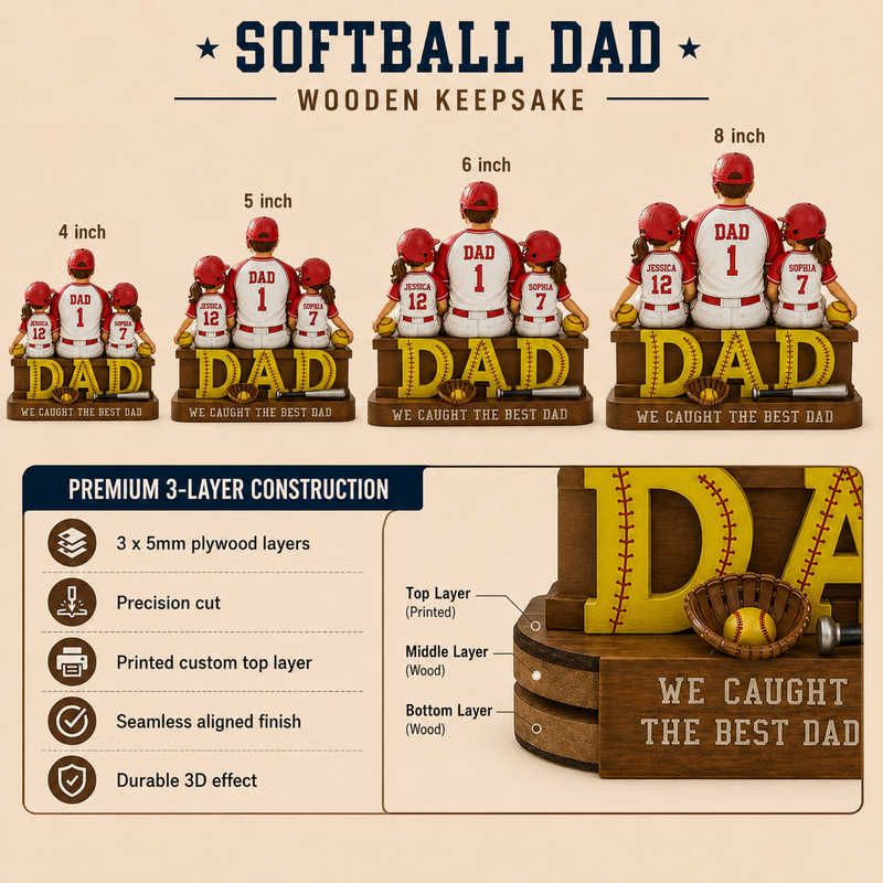 Personalized Softball Dad Wooden Block, Father's Day Gift