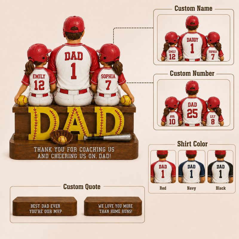Personalized Softball Dad Wooden Block, Father's Day Gift