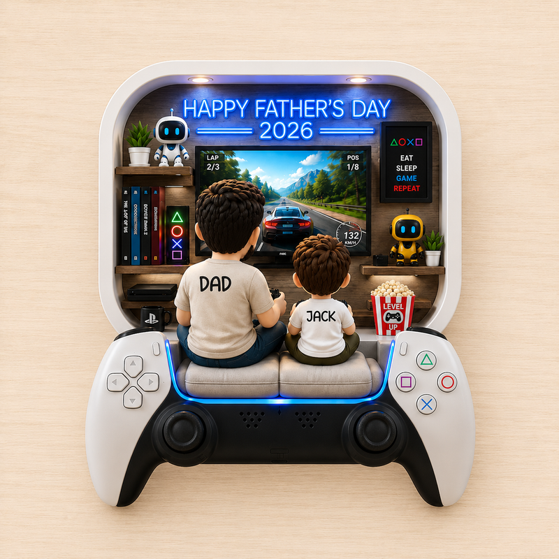Personalized Gamer Dad Wooden Block - Father's Day Gift from Kids