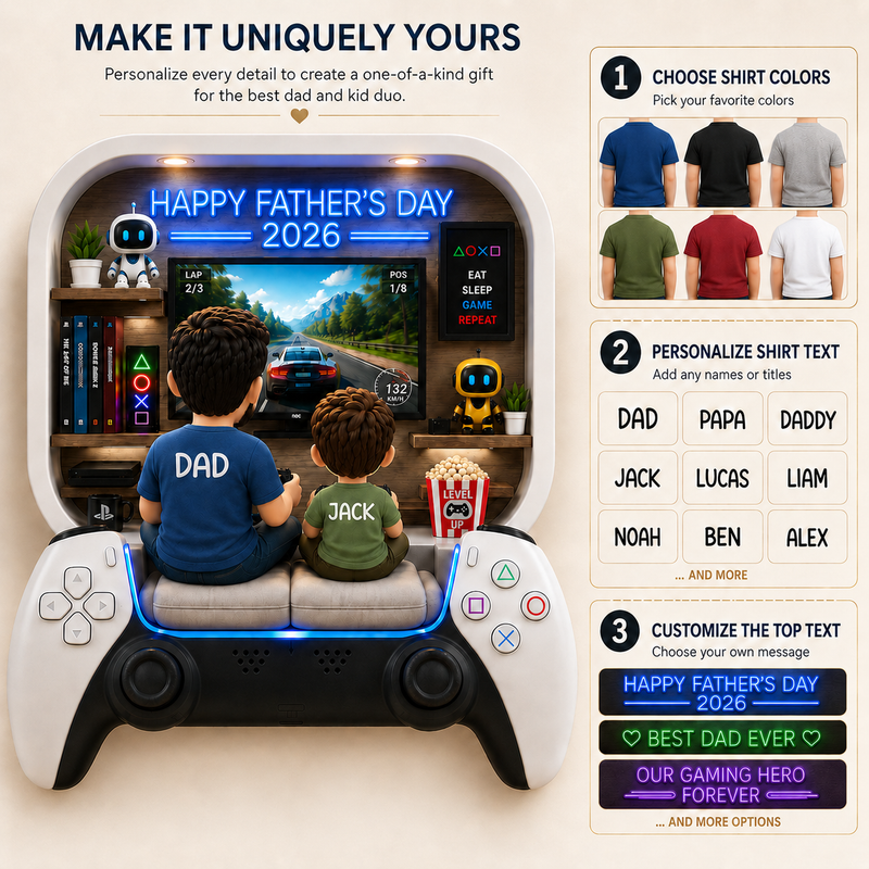 Personalized Gamer Dad Wooden Block - Father's Day Gift from Kids