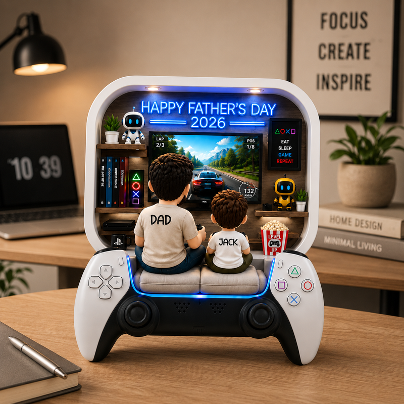 Personalized Gamer Dad Wooden Block - Father's Day Gift from Kids