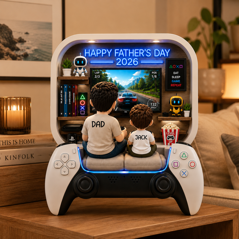 Personalized Gamer Dad Wooden Block - Father's Day Gift from Kids