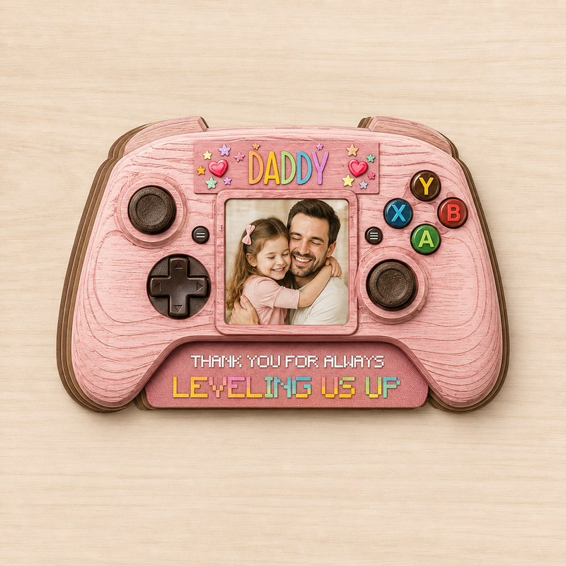 Personalized Gamer Dad Photo Frame Wooden Block - Father's Day Gift from Kids