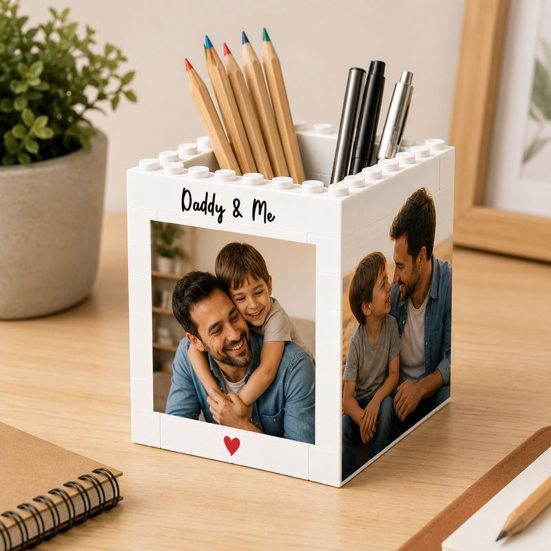 Personalized Daddy & Me Photo Pencil Pot, Custom Desk Organizer Gift