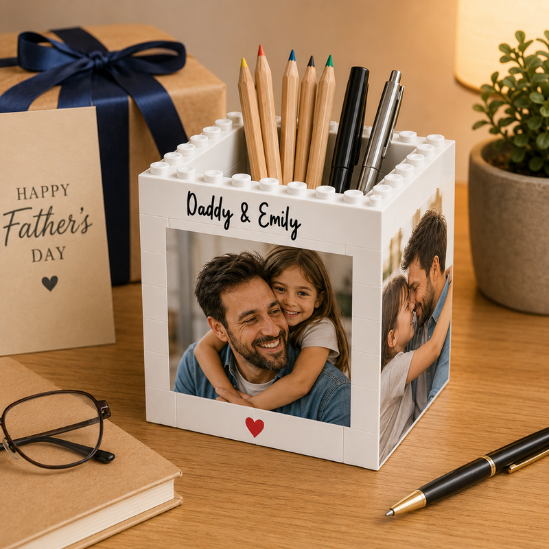 Personalized Daddy & Me Photo Pencil Pot, Custom Desk Organizer Gift