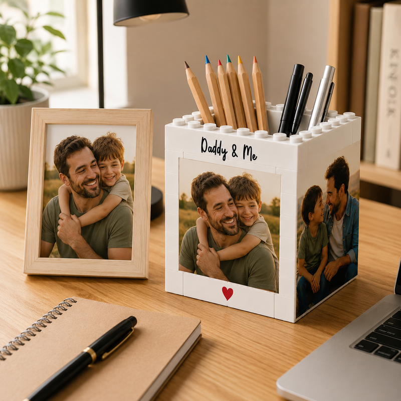 Personalized Daddy & Me Photo Pencil Pot, Custom Desk Organizer Gift