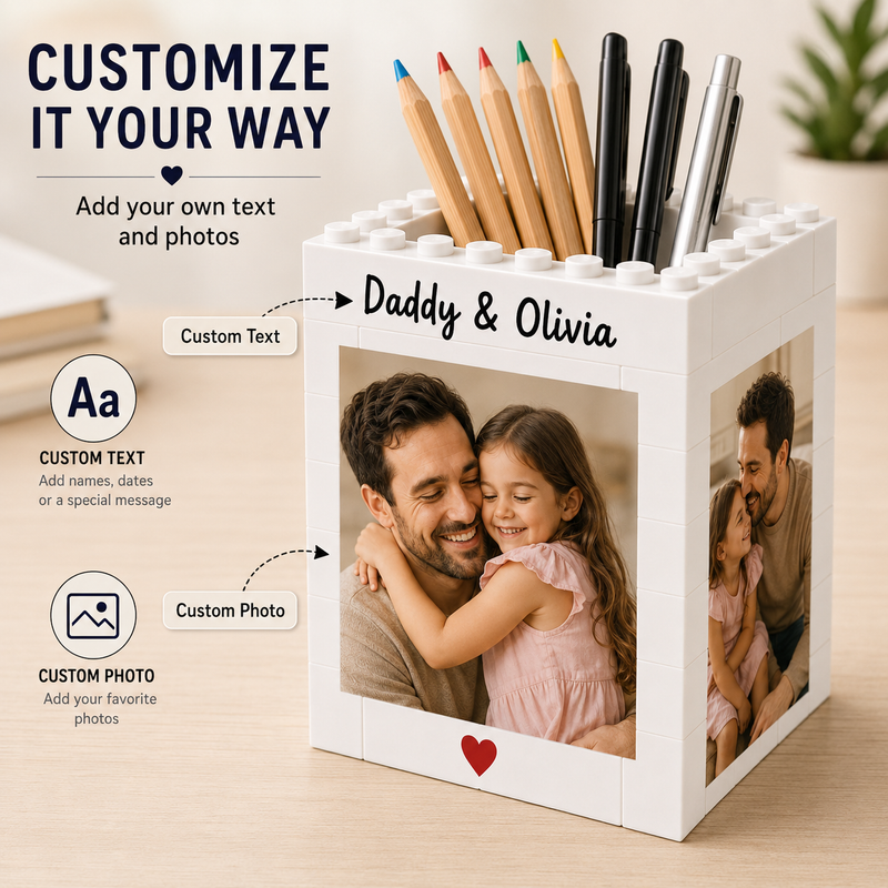Personalized Daddy & Me Photo Pencil Pot, Custom Desk Organizer Gift
