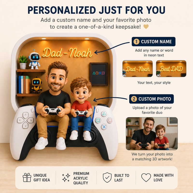 Personalized Dad and Son Gaming Acrylic Block, Gamer Father’s Day Gift