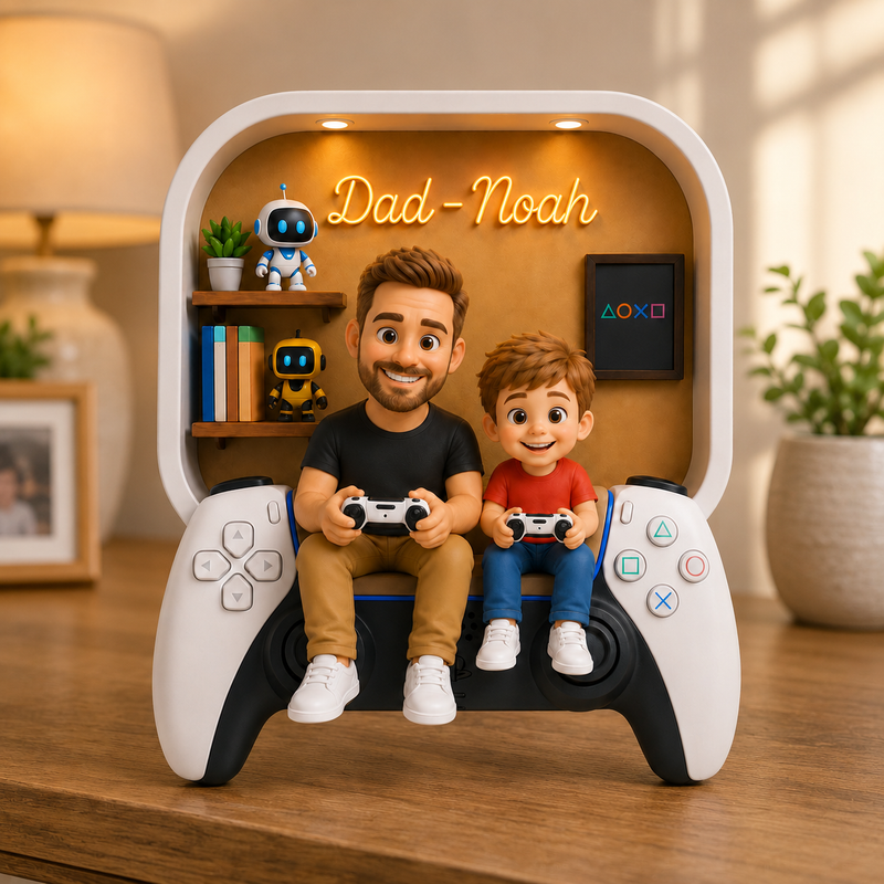 Personalized Dad and Son Gaming Acrylic Block, Gamer Father’s Day Gift