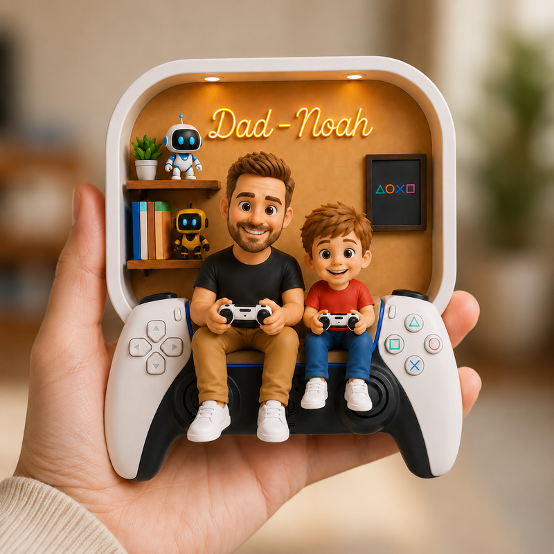 Personalized Dad and Son Gaming Acrylic Block, Gamer Father’s Day Gift