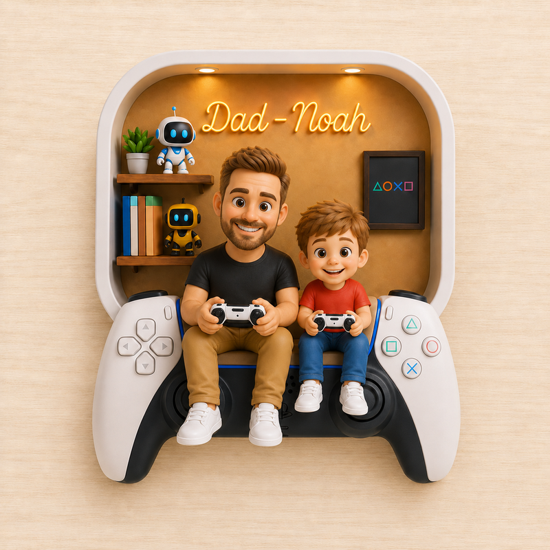 Personalized Dad and Son Gaming Acrylic Block, Gamer Father’s Day Gift