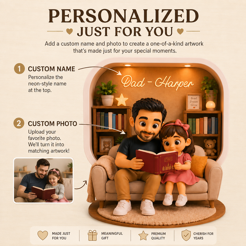 Personalized Dad and Kids Reading Acrylic Block, Gamer Father’s Day Gift