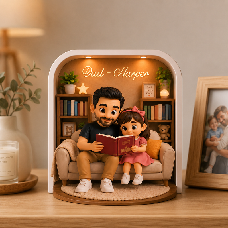Personalized Dad and Kids Reading Acrylic Block, Gamer Father’s Day Gift