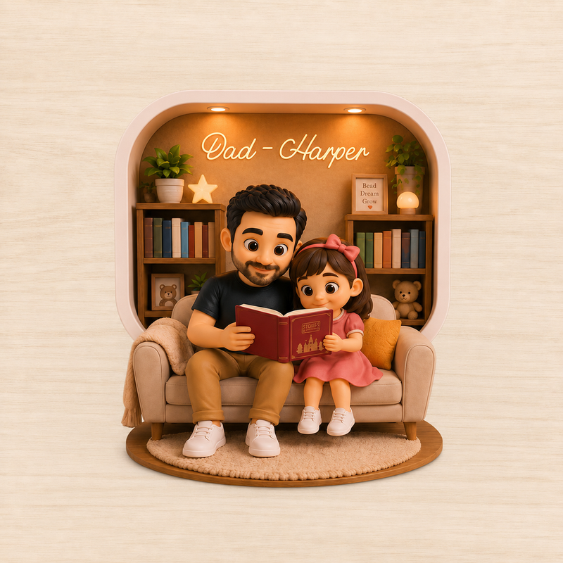 Personalized Dad and Kids Reading Acrylic Block, Gamer Father’s Day Gift