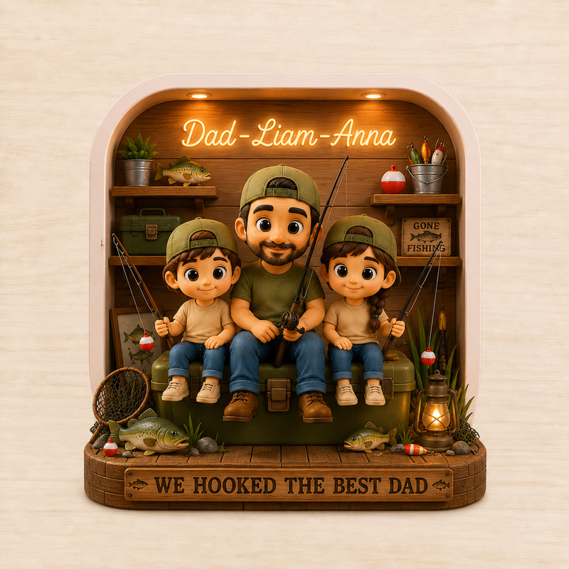 Personalized Dad and Kids Fishing Acrylic Block, Gamer Father’s Day Gift