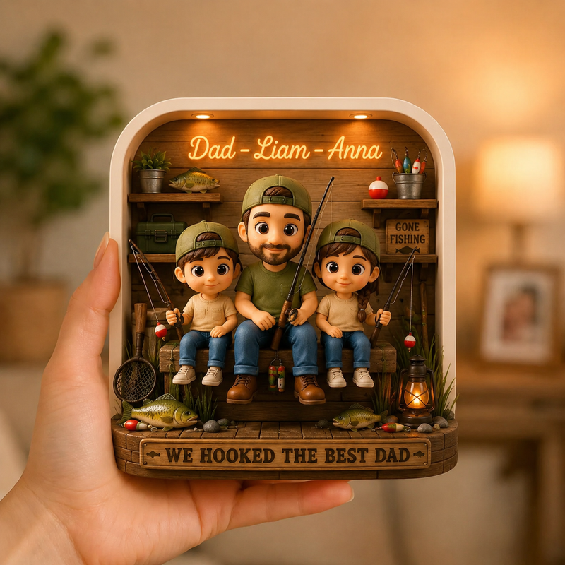 Personalized Dad and Kids Fishing Acrylic Block, Gamer Father’s Day Gift