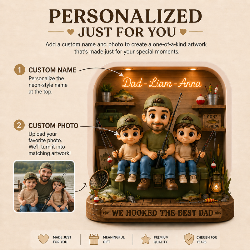 Personalized Dad and Kids Fishing Acrylic Block, Gamer Father’s Day Gift