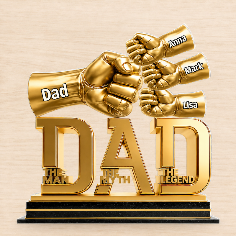 Personalized Dad and Kids Holding Hands Acrylic Plaque, Father's Day Gift