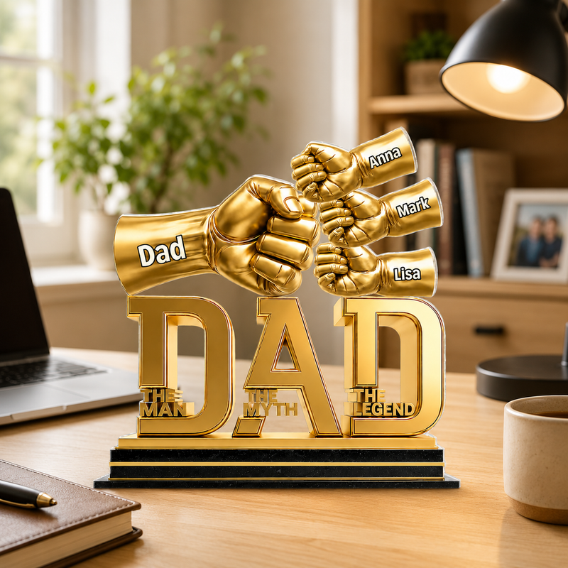 Personalized Dad and Kids Holding Hands Acrylic Plaque, Father's Day Gift