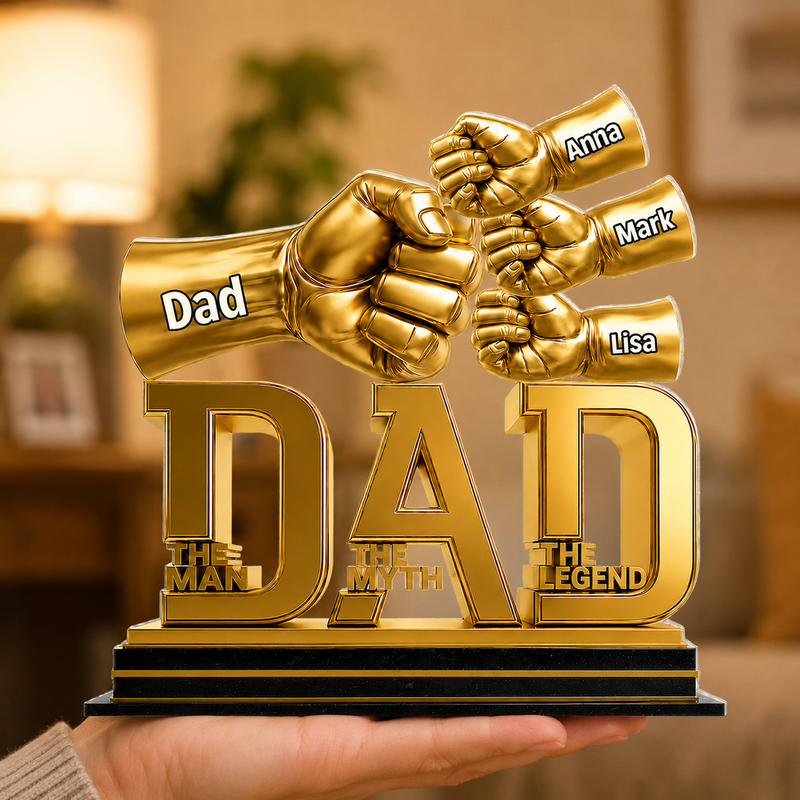 Personalized Dad and Kids Holding Hands Acrylic Plaque, Father's Day Gift