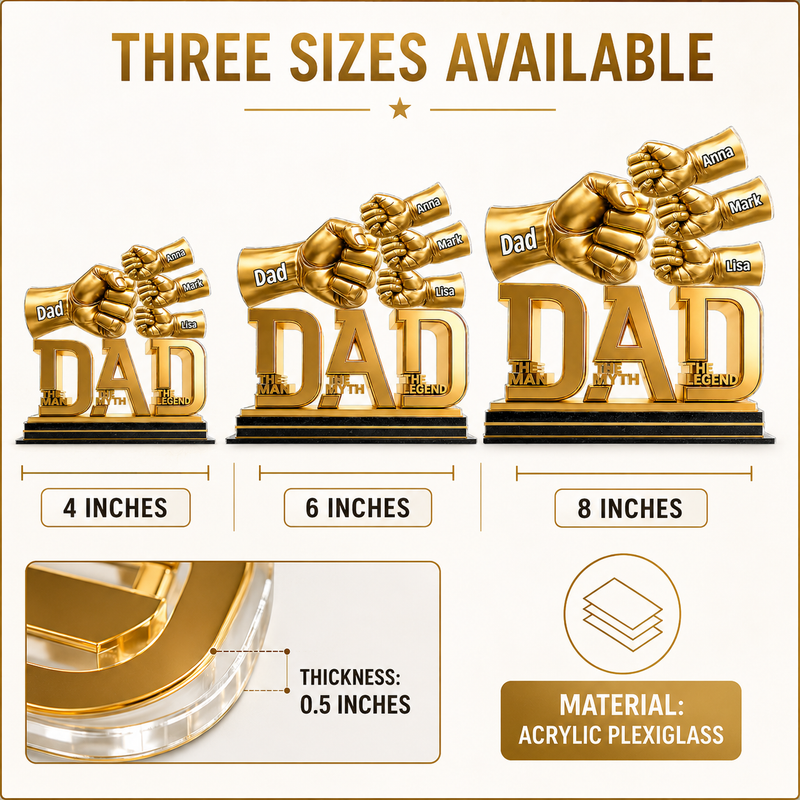 Personalized Dad and Kids Holding Hands Acrylic Plaque, Father's Day Gift